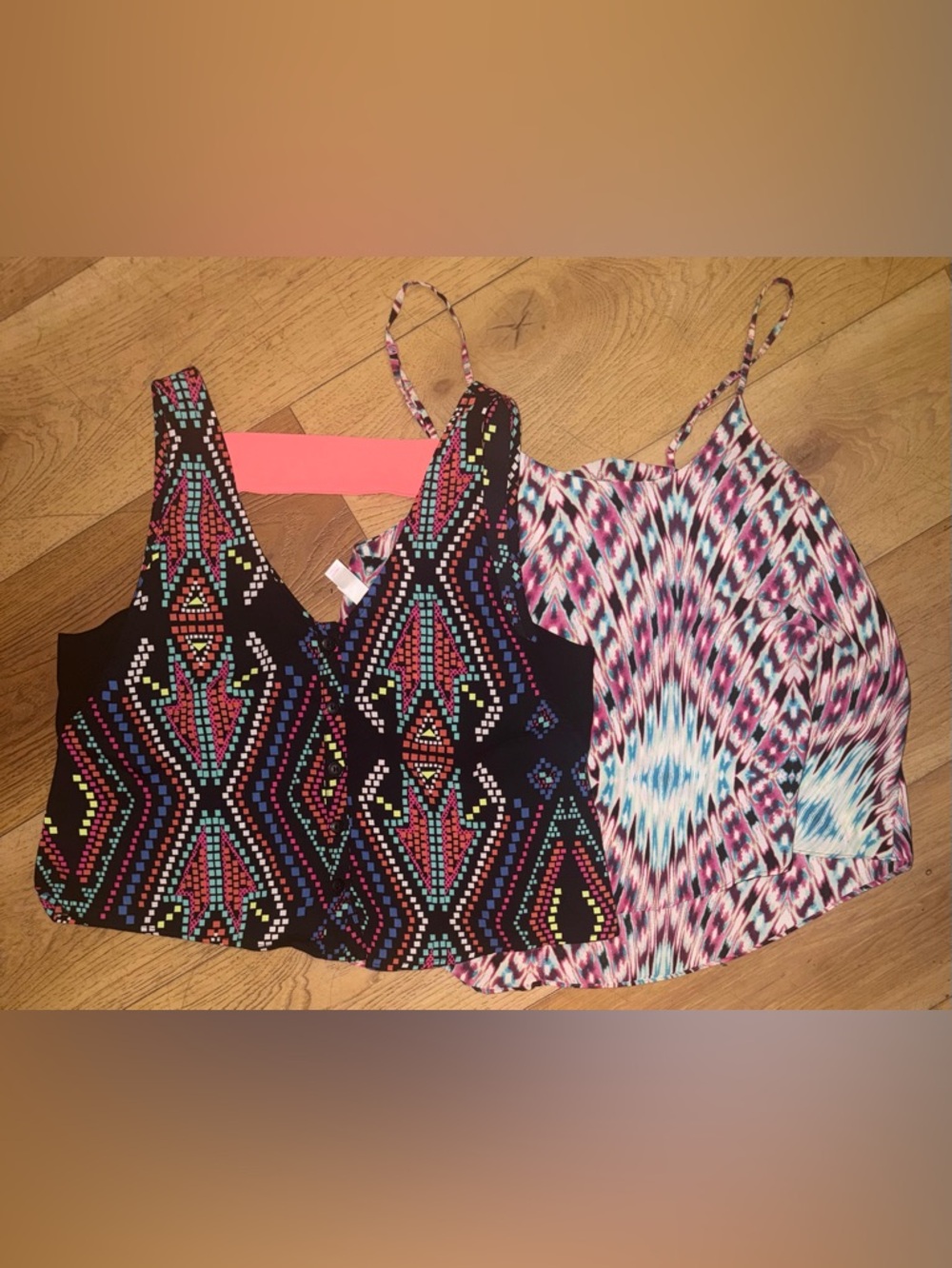 Women’s Mixed Print Sleeveless Tops - Black Geometric & Pink Aztec